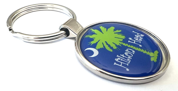 Hawaii Palm Tree Souvenir Keychain - Blue, Yellow & Black Long Beach Keychain Palm Tree Sunset - Fifth Avenue  main image 3