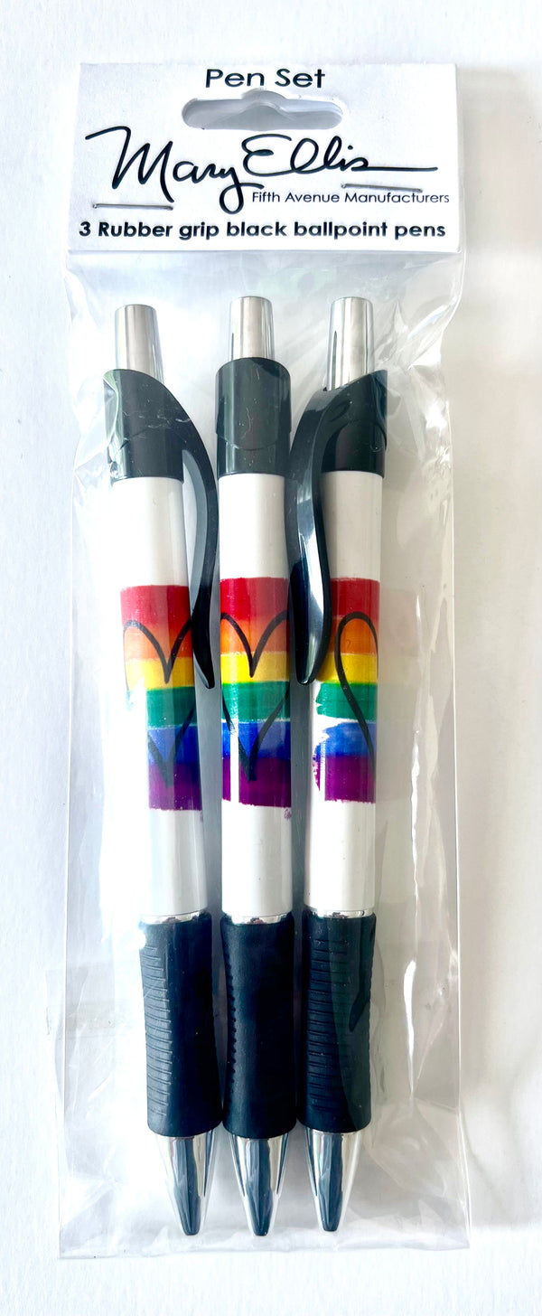 Rainbow Heart Pen Set of 3 Grip Pens - Fifth Avenue Manufacturers