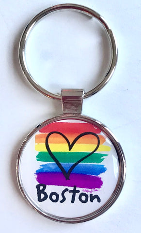 Boston Rainbow Pride Flag Keychain