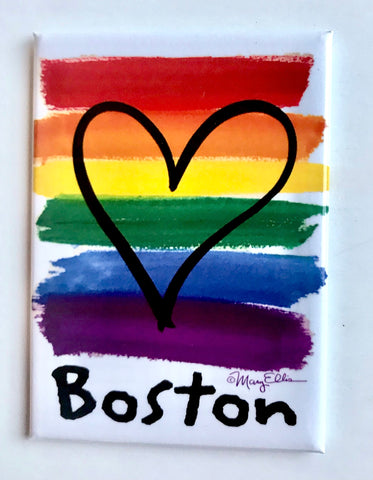 Boston Rainbow Flag Pride Heart Magnet