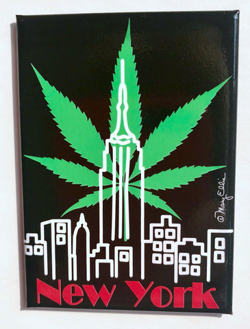 New York Marijuana Leaf Skyline Magnet