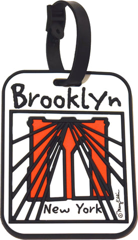 Brooklyn Luggage Tag with raised surface and Brooklyn Bridge art by Mary Ellis.  Heavy Duty construction and hidden address compartment.