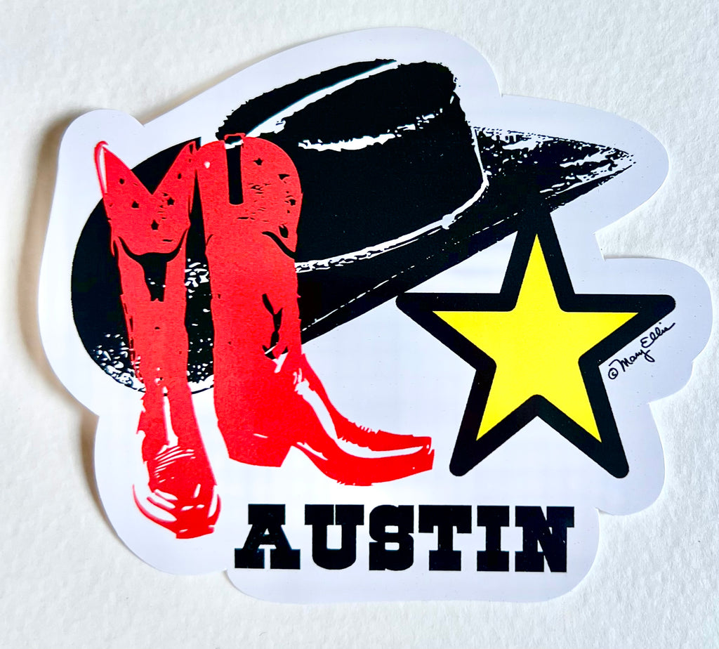 Austin Texas Sticker Cowboy Hat Boots