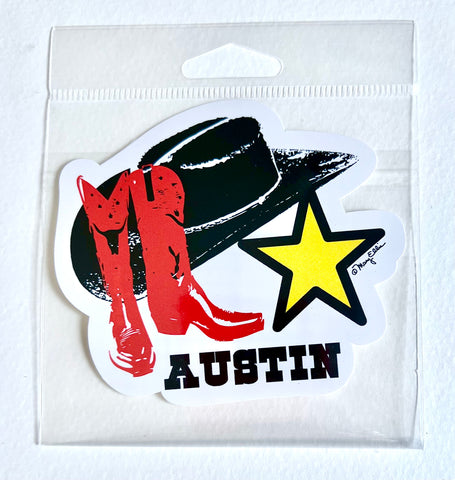 Austin Texas Sticker Cowboy Hat Boots
