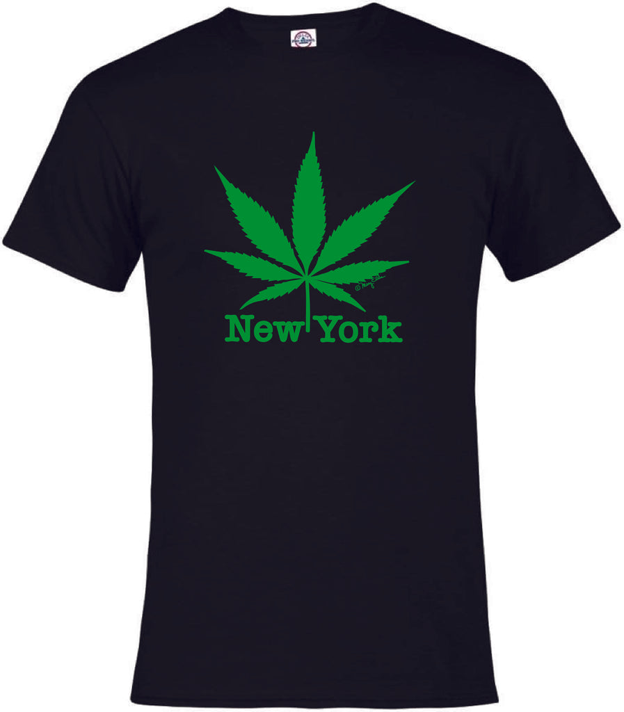 New York Black T Shirt Adult Cannabis Leaf