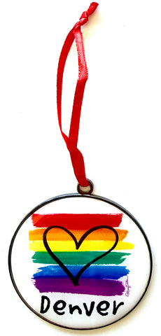 Denver Christmas Ornament Rainbow Pride Heart