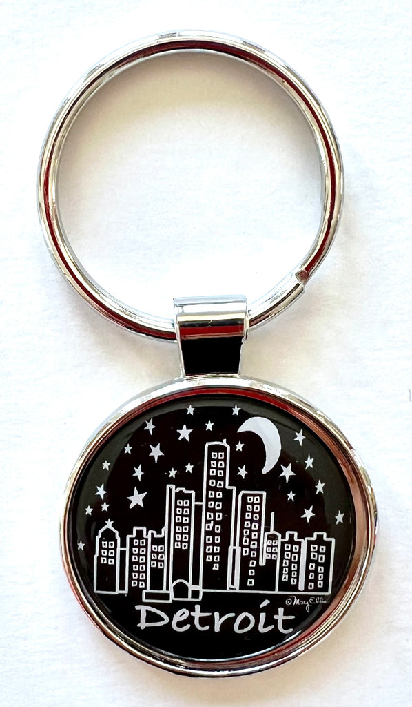Detroit Night Skyline Keychain