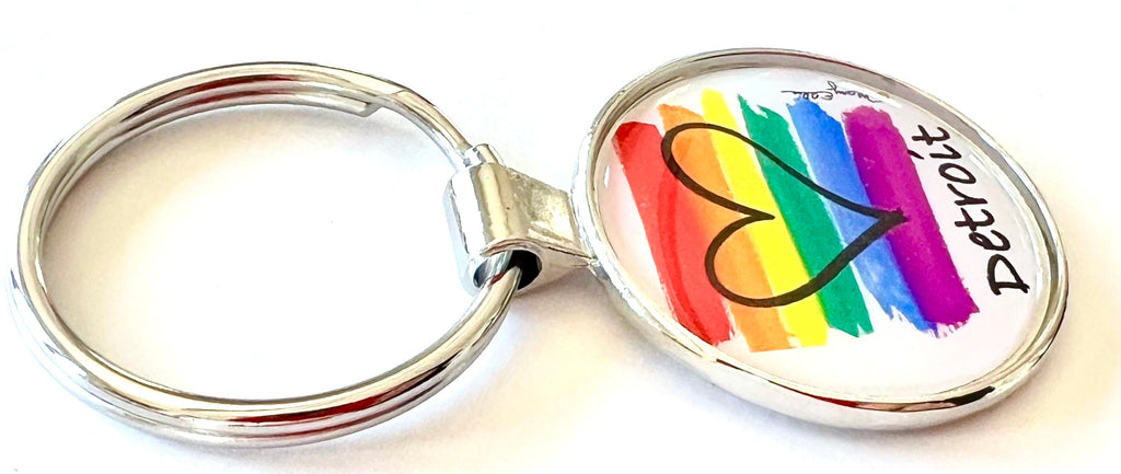 Detroit Rainbow Heart Keychain