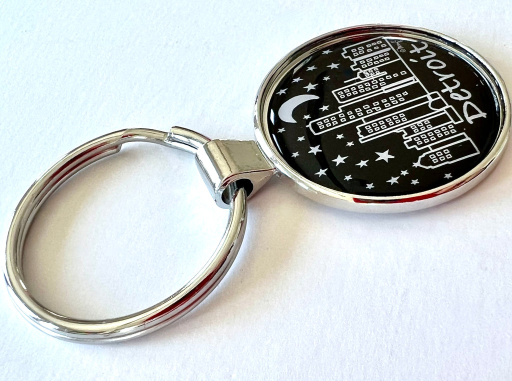 Detroit Night Skyline Keychain