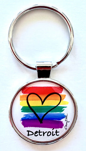 Detroit Rainbow Heart Keychain