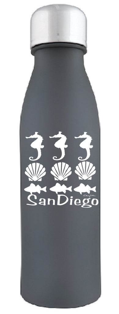 San Diego Seashore 24 Oz Soft Feel Grey Water Bottle