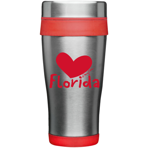 Florida Heart Travel Mug Red Silver