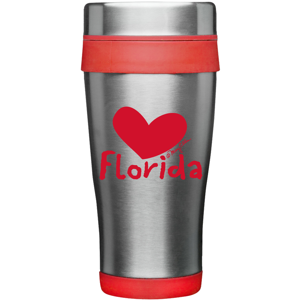 Florida Heart Travel Mug Red Silver