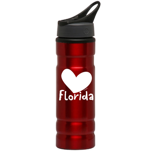 Florida Heart Red Aluminum Water Bottle