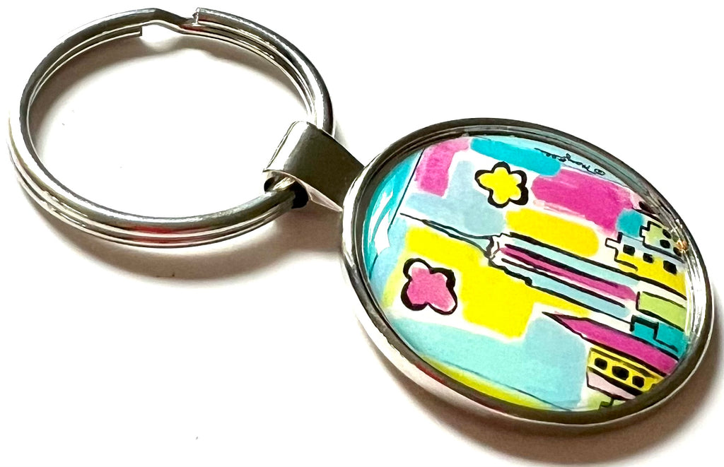 Abstract Skyline NY Dome Keychain