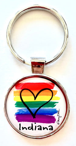 Indiana Rainbow Heart Keychain