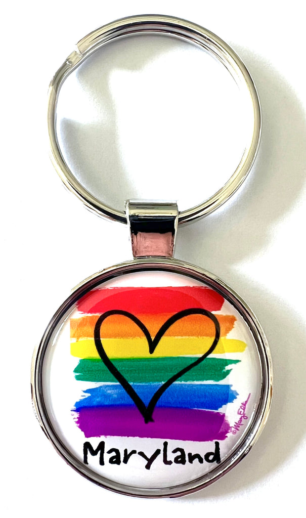 Maryland Rainbow Heart Keychain