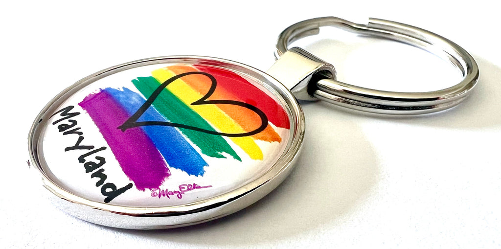 Maryland Rainbow Heart Keychain