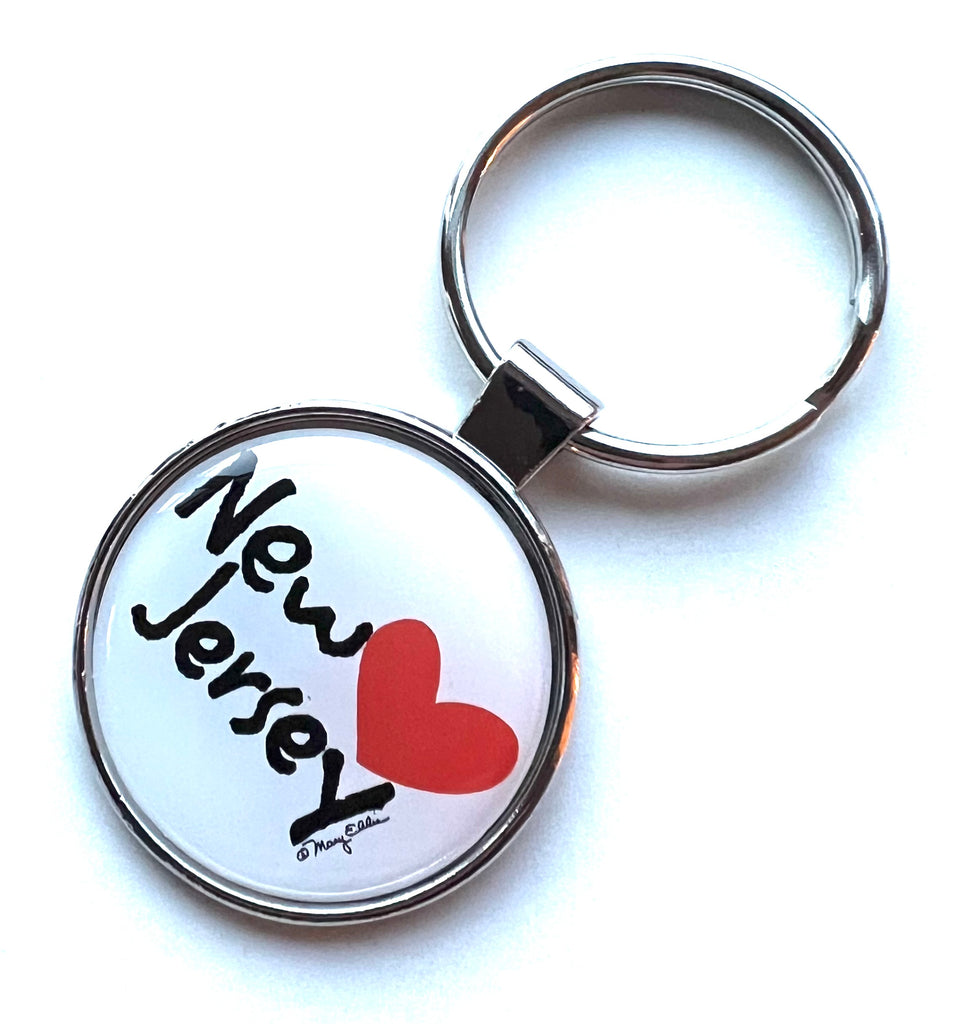 New Jersey Keychain Heart Love White