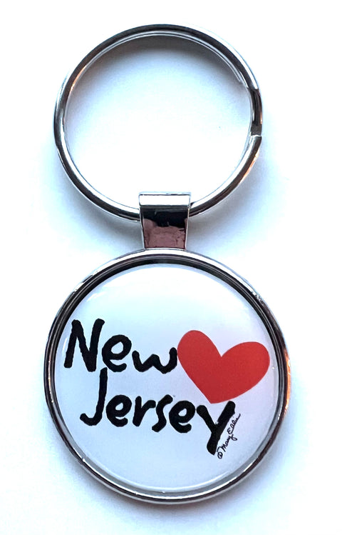 New Jersey Keychain Heart Love White