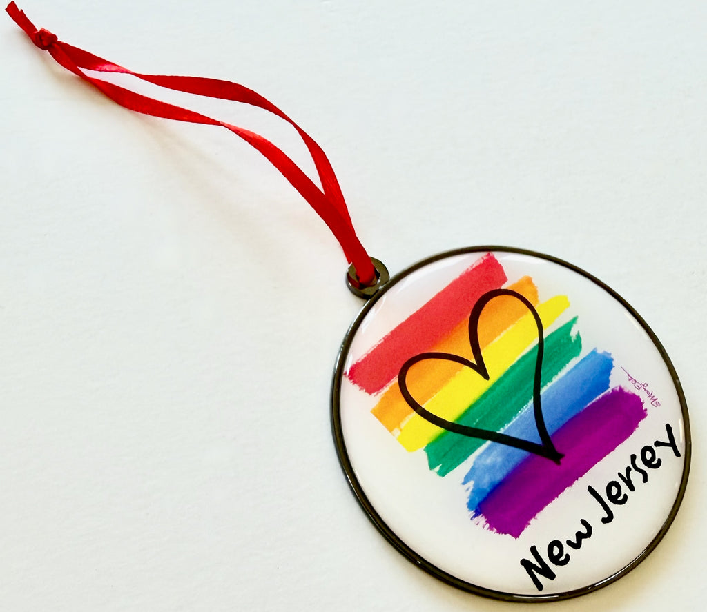 New Jersey Christmas Ornament Rainbow Pride Heart