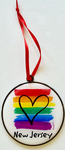 New Jersey Christmas Ornament Rainbow Pride Heart