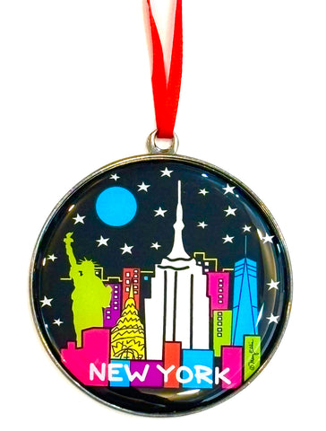 New York Christmas Holiday Dome Ornament Night Skyline