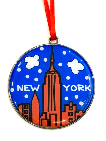 New York Christmas Holiday Dome Ornament Red Skyline