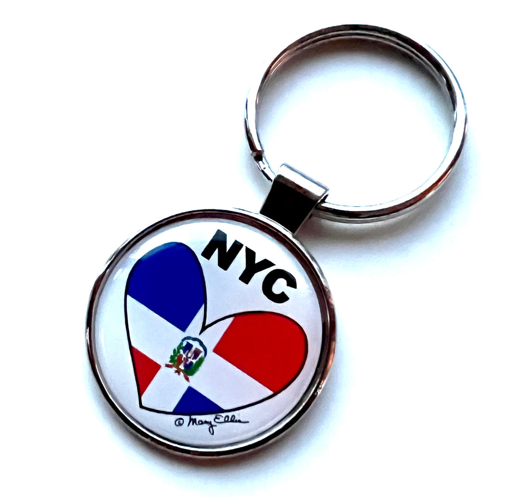 New York Keychain NYC Loves Dominican Republic Flag Heart