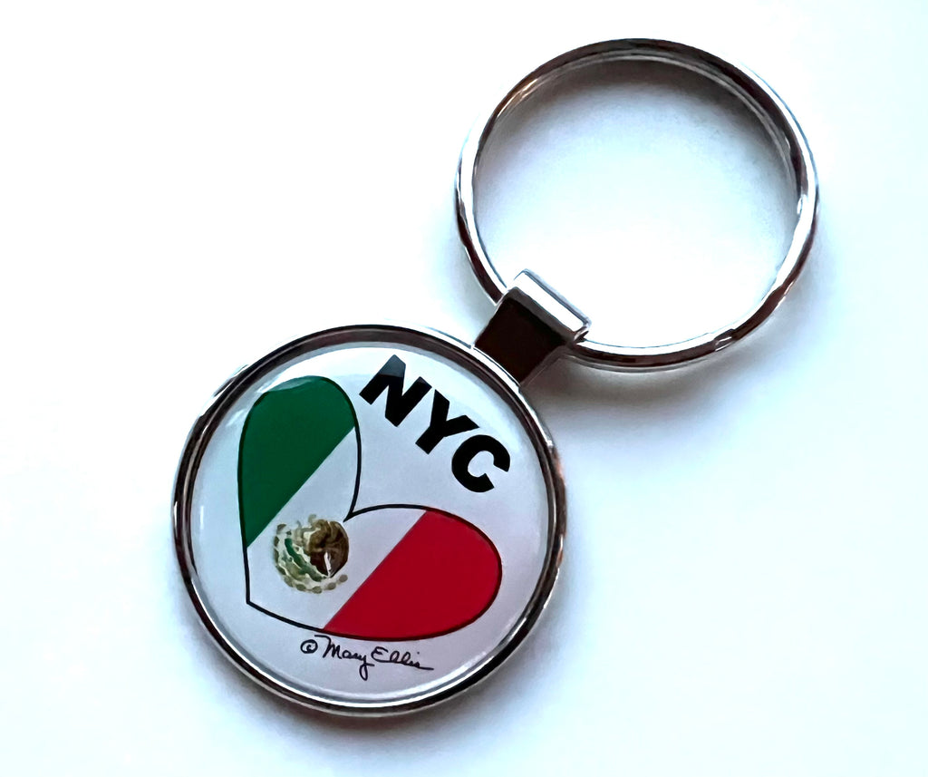 New York Keychain NYC Loves Mexico Flag Heart