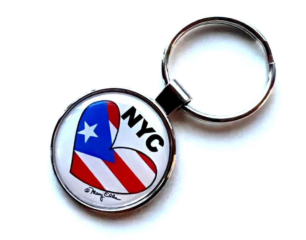 New York Keychain NYC Loves Puerto Rico Flag Heart