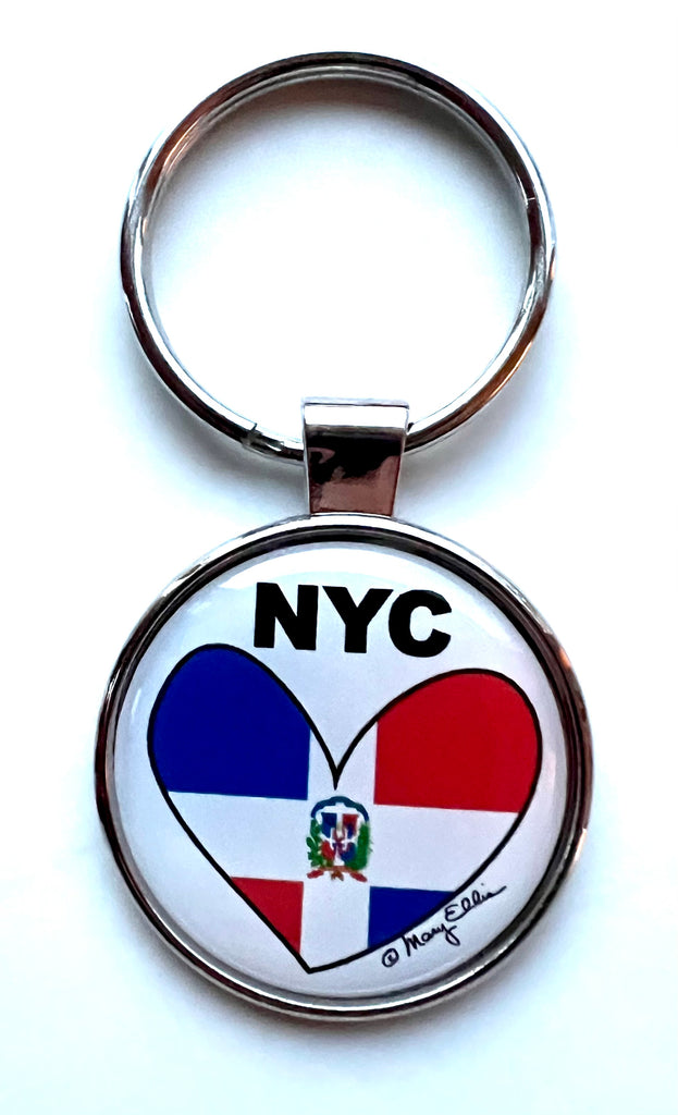 New York Keychain NYC Loves Dominican Republic Flag Heart