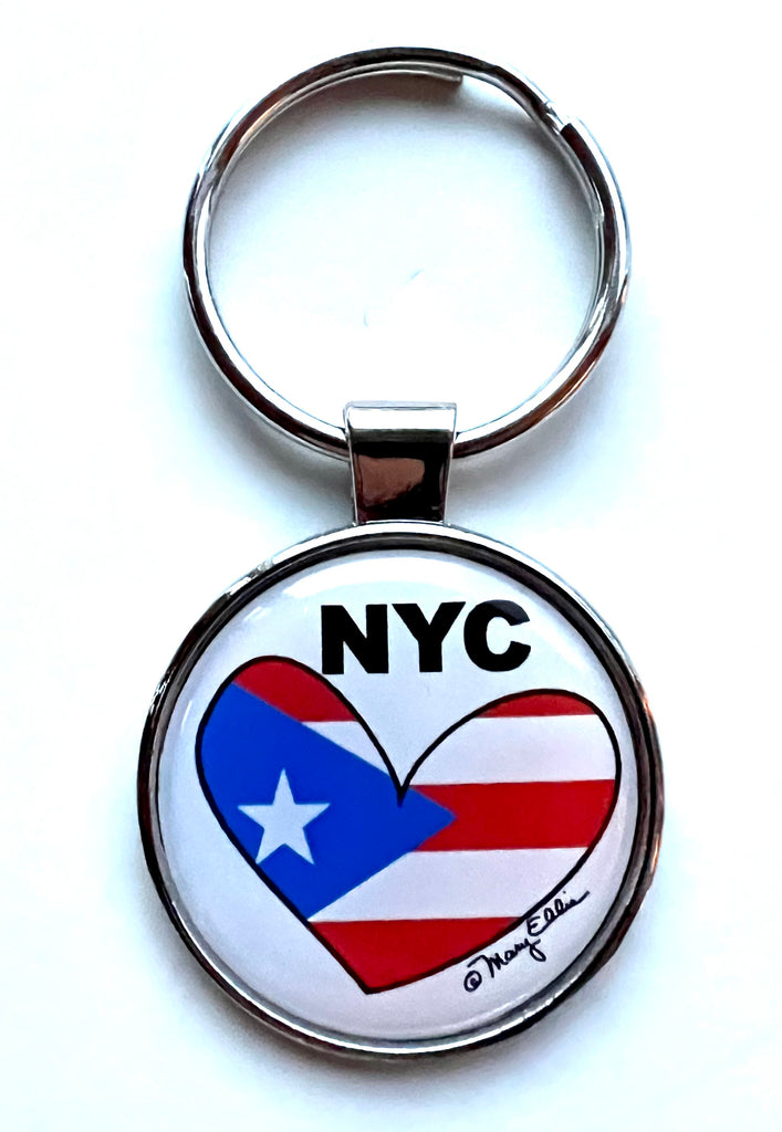 New York Keychain NYC Loves Puerto Rico Flag Heart