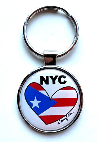 New York Keychain NYC Loves Puerto Rico Flag Heart
