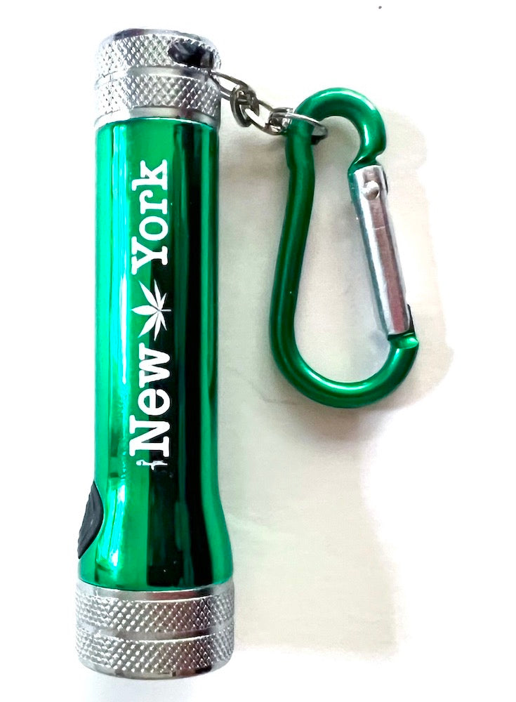 New York Mini Flashlight With Carabiner NY Cannabis Green
