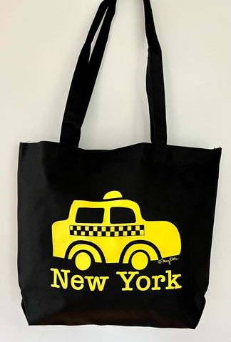New York Tote Shopping Bag Black with Yellow Taxi Cab