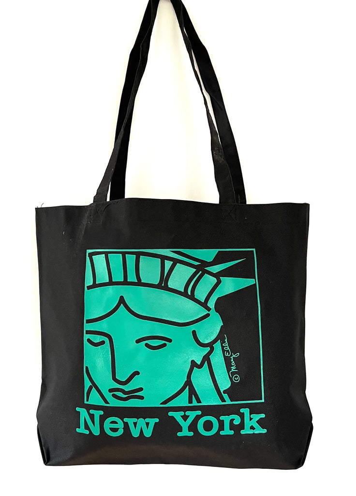 New York Tote Bag Black with Green Statue of Liberty Face