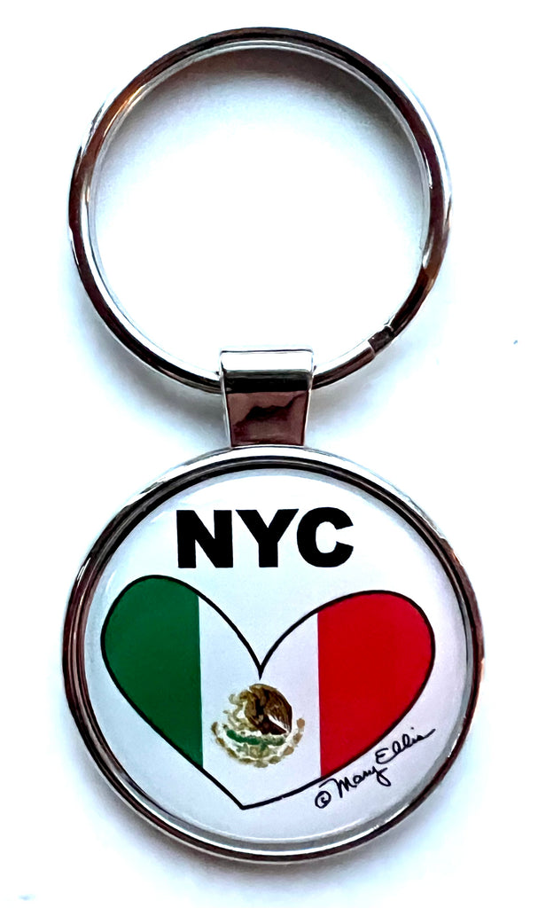 New York Keychain NYC Loves Mexico Flag Heart