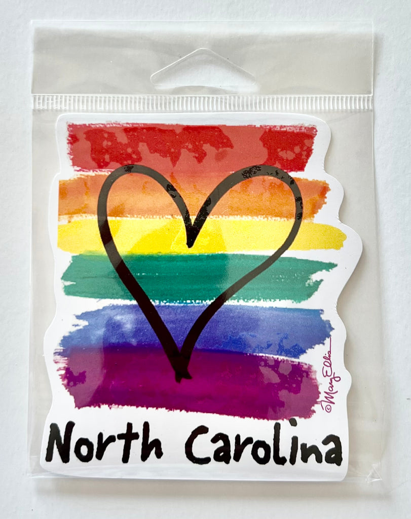 North Carolina Rainbow Heart Pride Sticker