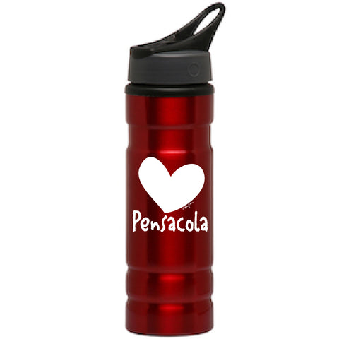 Pensacola Florida Heart Red Aluminum Water Bottle