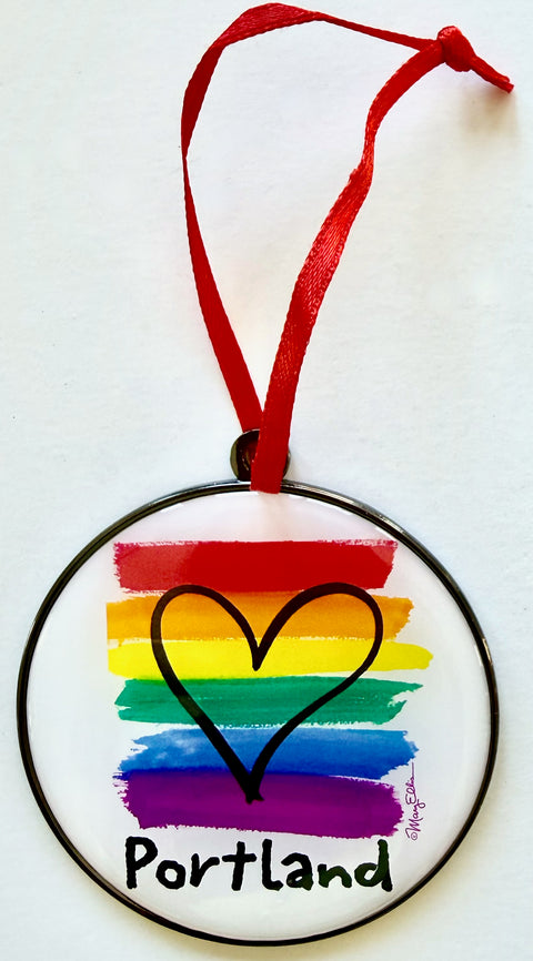 Portland Rainbow Pride Christmas Ornament