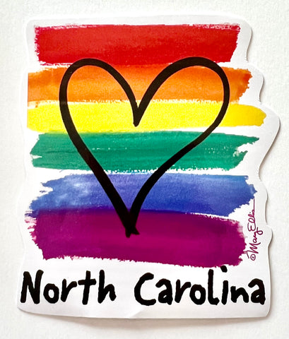 North Carolina Rainbow Heart Pride Sticker