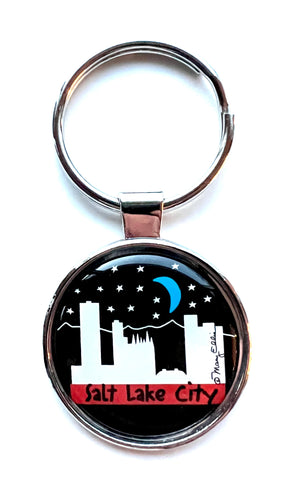 Salt Lake City Utah Keychain Skyline Night