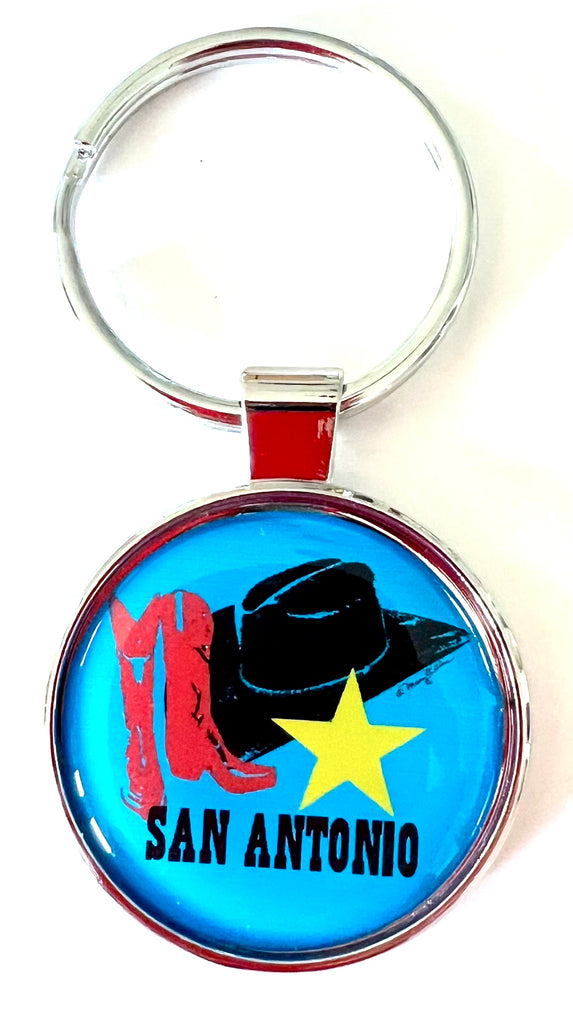 San Antonio Texas Keychain Boots Cowboy Hat