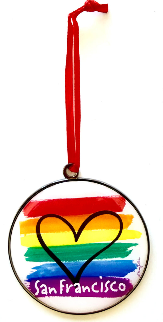 San Francisco Christmas Ornament Rainbow Pride Heart