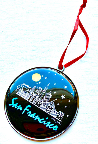 San Francisco Christmas Ornament Night Skyline