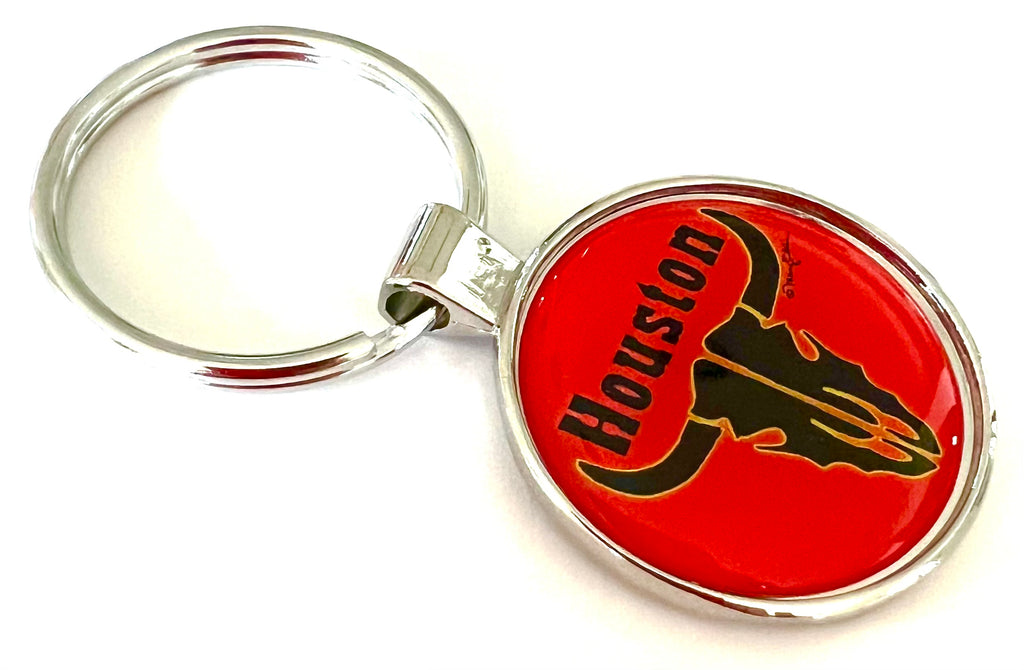 Houston Texas Keychain Longhorn Skull