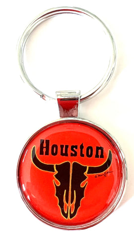 Houston Texas Keychain Longhorn Skull