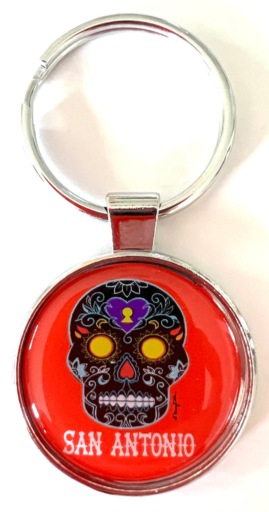 San Antonio Texas Keychain Sugar Skull