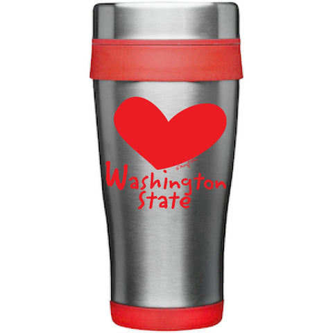Washington State Travel Tumbler Mug Red Silver